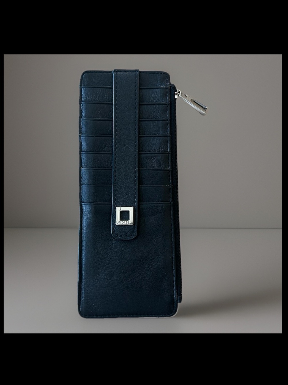 LODIS Black Leather Card Stacker Wallet Long